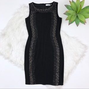 [Calvin Klein] Black Sheath Dress Rhinestone Side